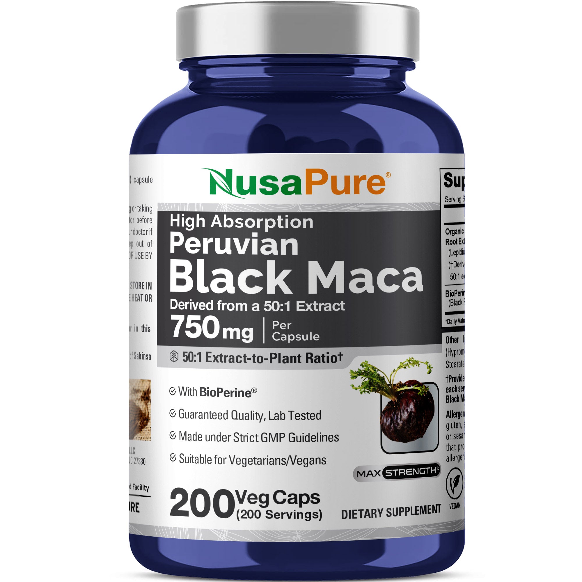 NusaPure Peruvian Black Maca Root Extract 750mg 50:1