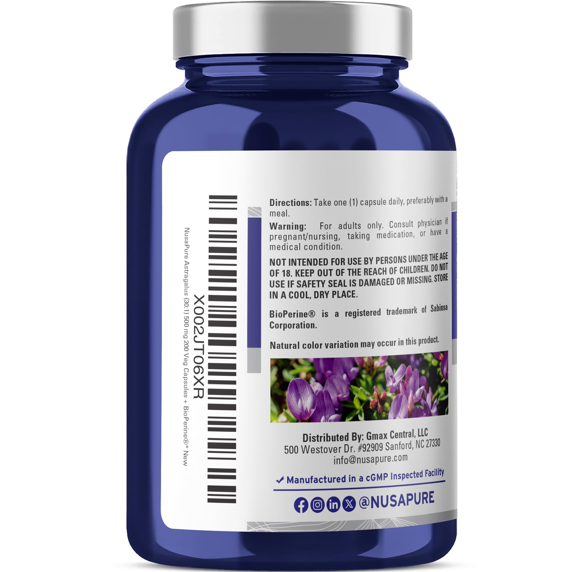 NusaPure Astragalus Root 30:1 Extract, 500 mg Equivalent to 15,000 mg 200 Veg Caps Suitable for Vegetarians and Vegans, Non-GMO