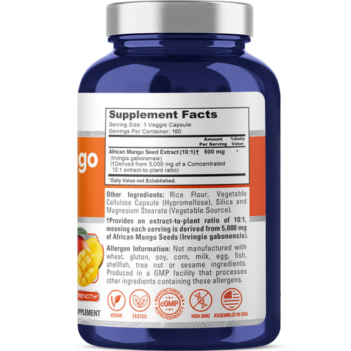 NusaPure African Mango 10:1 Extract, 500 mg Equivalent to 5,000 mg per Veggie Caps 180 Capsules (Non-GMO, Vegan)