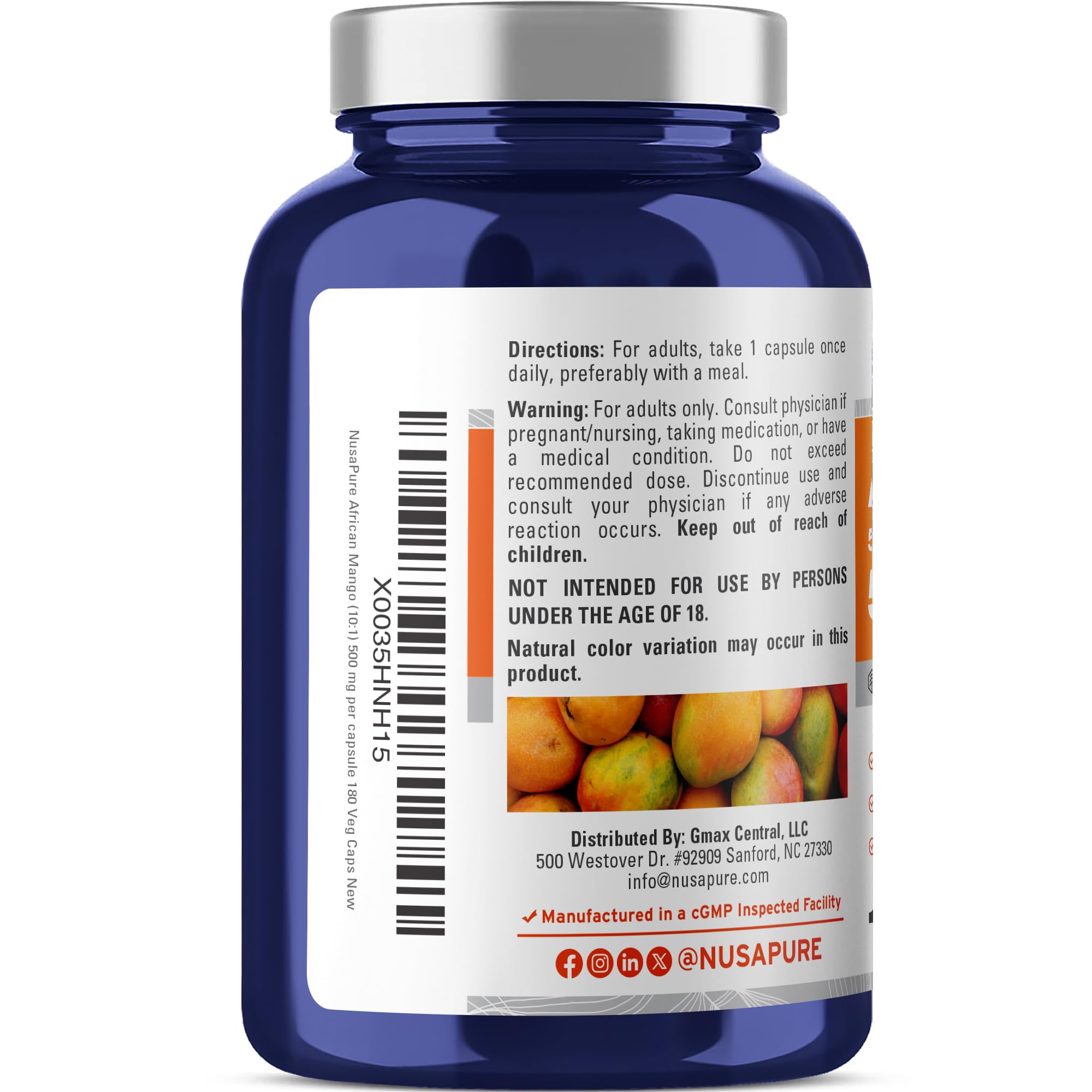 NusaPure African Mango 10:1 Extract, 500 mg Equivalent to 5,000 mg per Veggie Caps 180 Capsules (Non-GMO, Vegan)