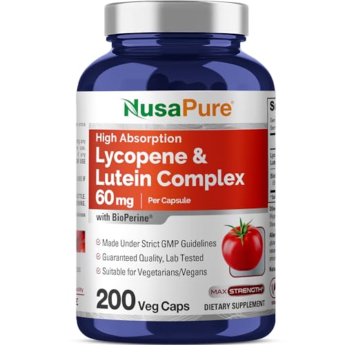 NusaPure Lycopene & Lutein Complex 60mg per Caps, 200 Veggie Capsules (Non-GMO, Vegan)
