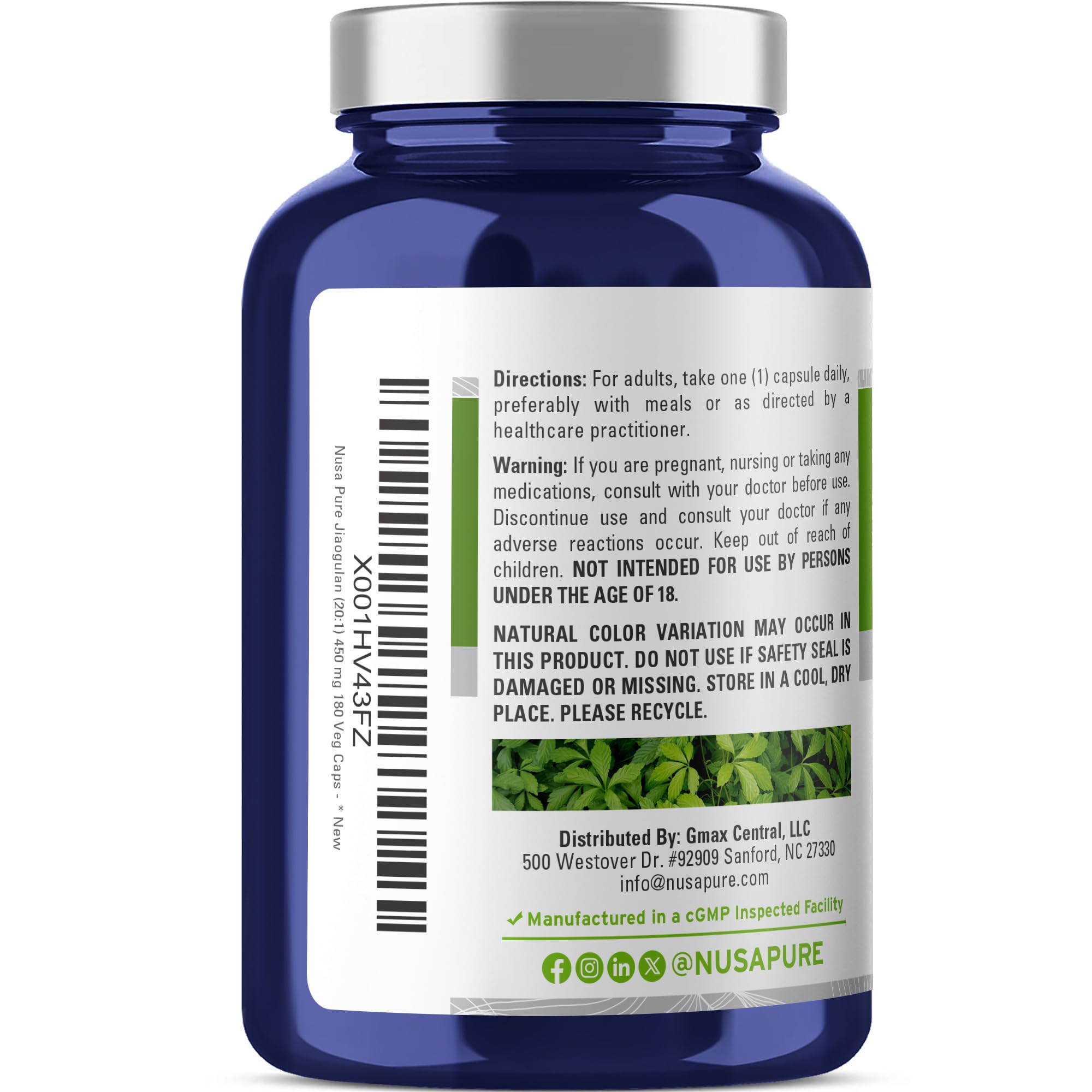 NusaPure Jiaogulan 20:1 Extract, 450 mg Equivalent to 9,000mg 180 Veggie Capsules (Vegetarian, Non-GMO, Vegan) Gynostemma Pentaphyllum