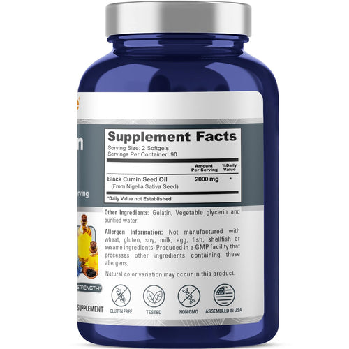 NusaPure Black Seed Oil 2000mg per Serving - 180 Softgel Caps (Non-GMO, Gluten-Free) Cold-Pressed Nigella Sativa