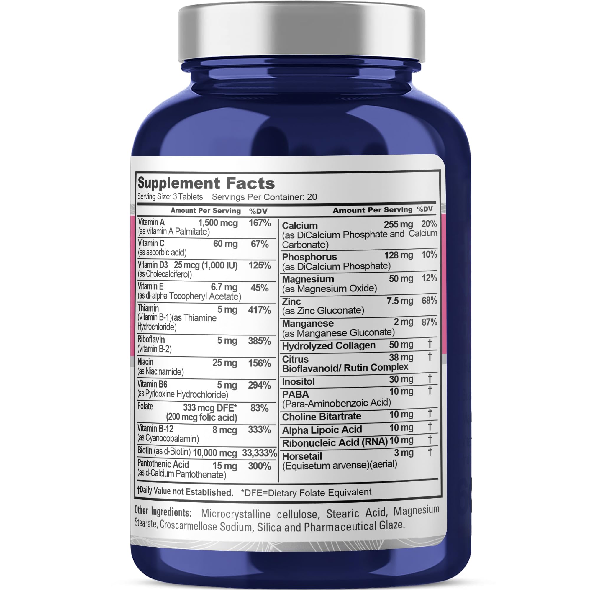 NusaPure Hair, Skin & Nails Formula with 10,000 mcg Biotin Per Serving 60 Tablets Vegetarian Non-GMO