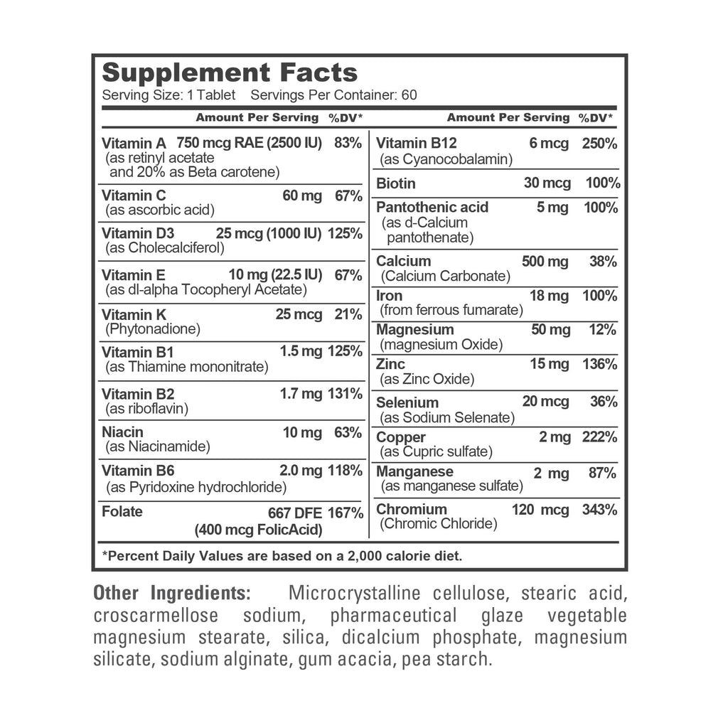 NusaPure Women's Multi Vitamins & Minerals, Lab Tested 60 Tablets Non-GMO Dietary Supplement