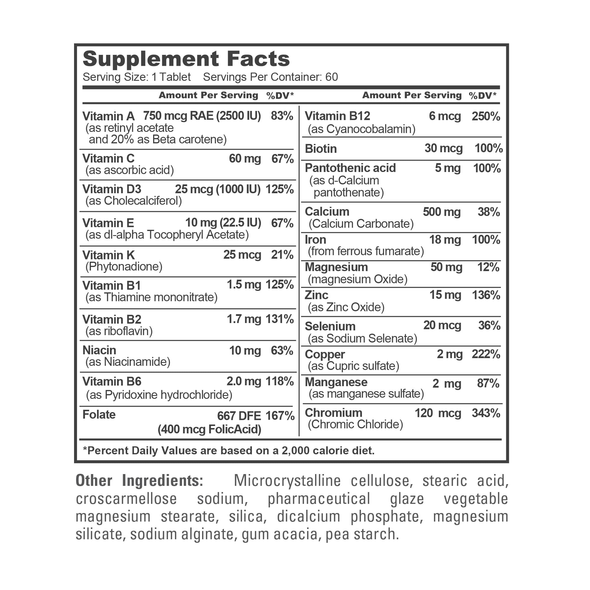 NusaPure Women's Multi Vitamins & Minerals, Lab Tested 60 Tablets Non-GMO Dietary Supplement