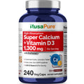 NusaPure Super Calcium with Vitamin D 3 & Calcium Citrate - Suitable for Vegetarian/Vegan, Non - GMO - 1300mg - 240 Capsules