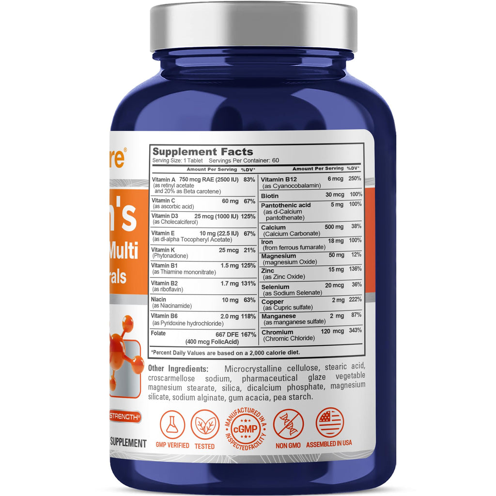 NusaPure Women's Multi Vitamins & Minerals, Lab Tested 60 Tablets Non-GMO Dietary Supplement