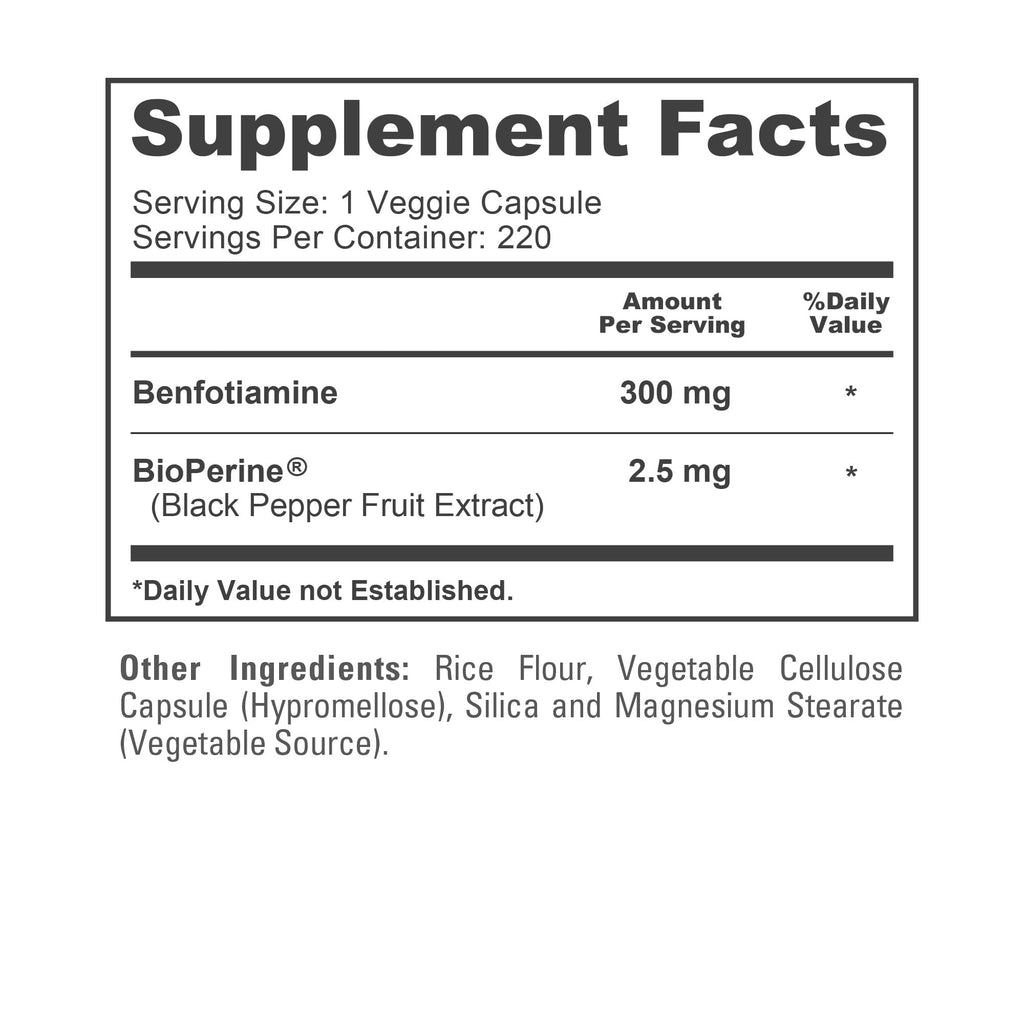 NusaPure Benfotiamine 300mg Per Veggie Caps 220 Count (Non-GMO, Vegan) Bioperine
