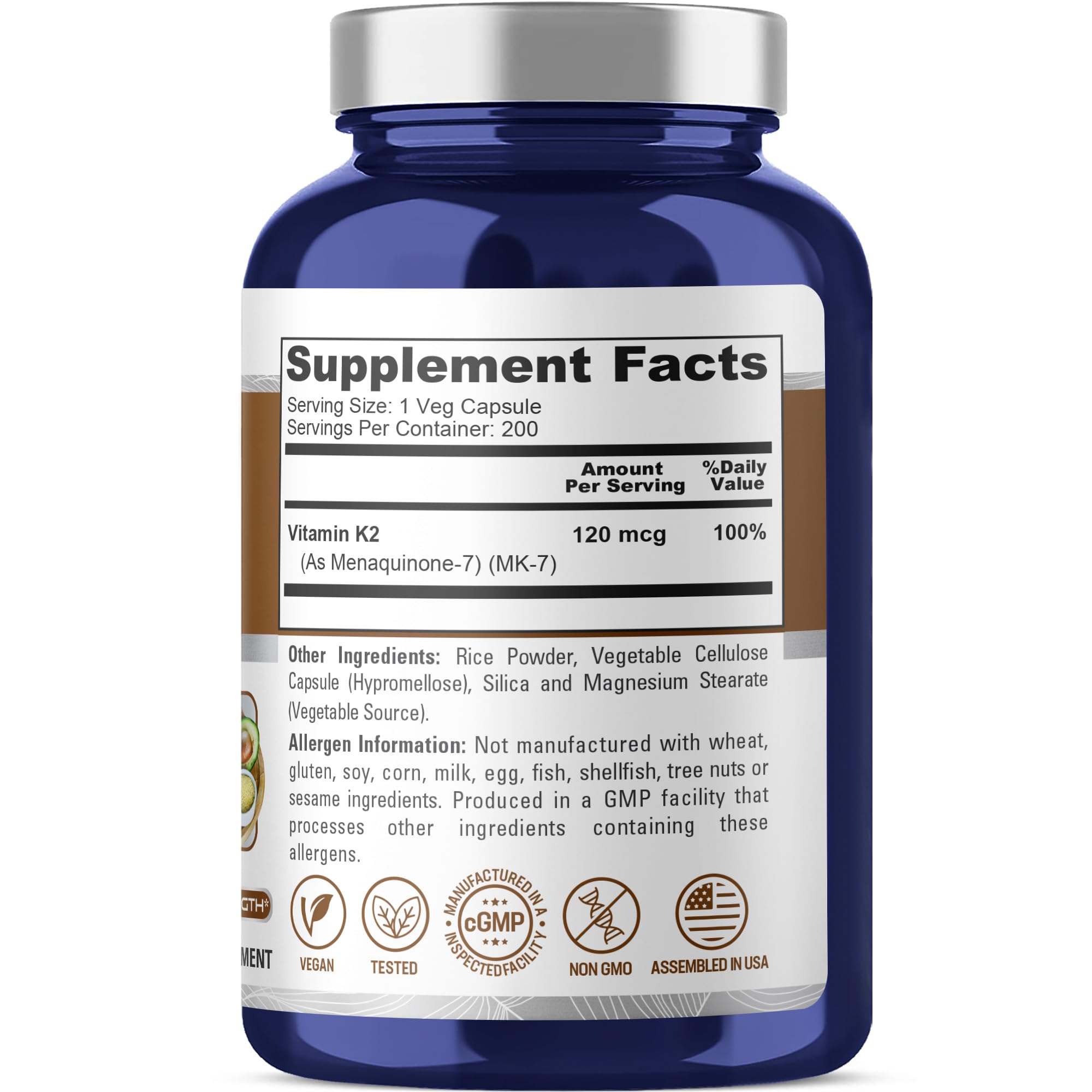 NusaPure Vitamin K2 MK7 120 mcg 200 Veggie Caps (Soy Free, Non-GMO, Vegan)