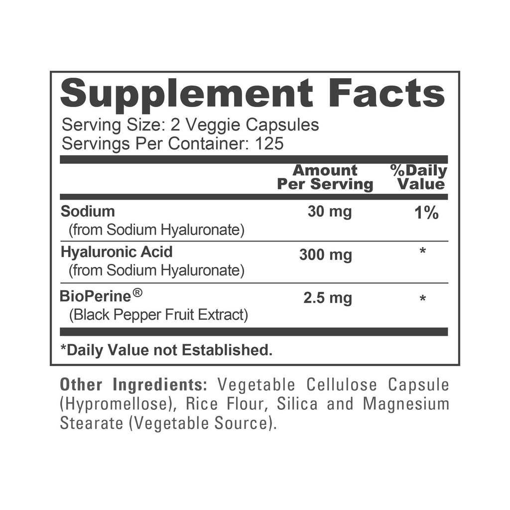 NusaPure Hyaluronic Acid 300mg 250 Veggie Capsules (Non-GMO, Vegan)