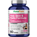 NusaPure Hair, Skin & Nails Formula with 10,000 mcg Biotin Per Serving 60 Tablets Vegetarian Non-GMO