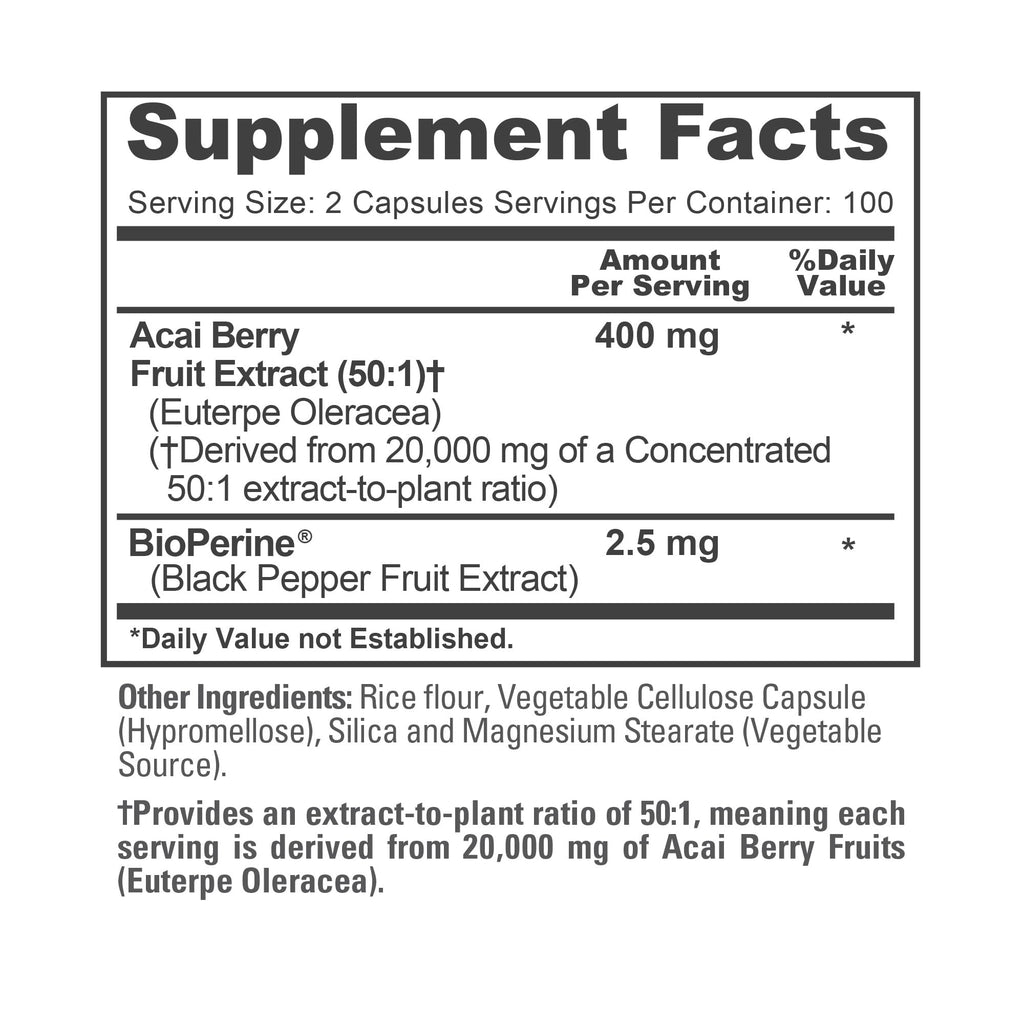 NusaPure Acai Berry Capsules 20000mg | 200 Veggie Caps | Non-GMO, Extract 50:1, Bioperine