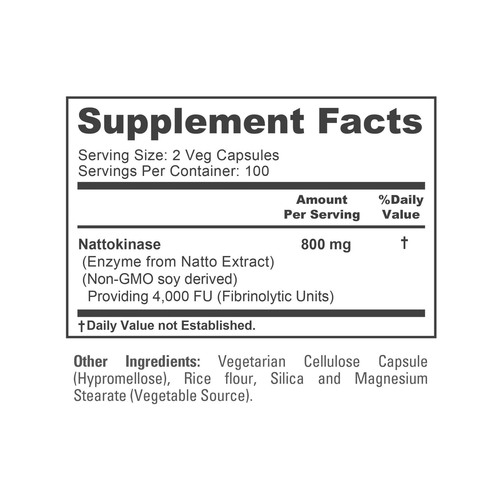 NusaPure Nattokinase 4000 FU 800mg, 200 Veggie Capsules (Vegan, Non-GMO)