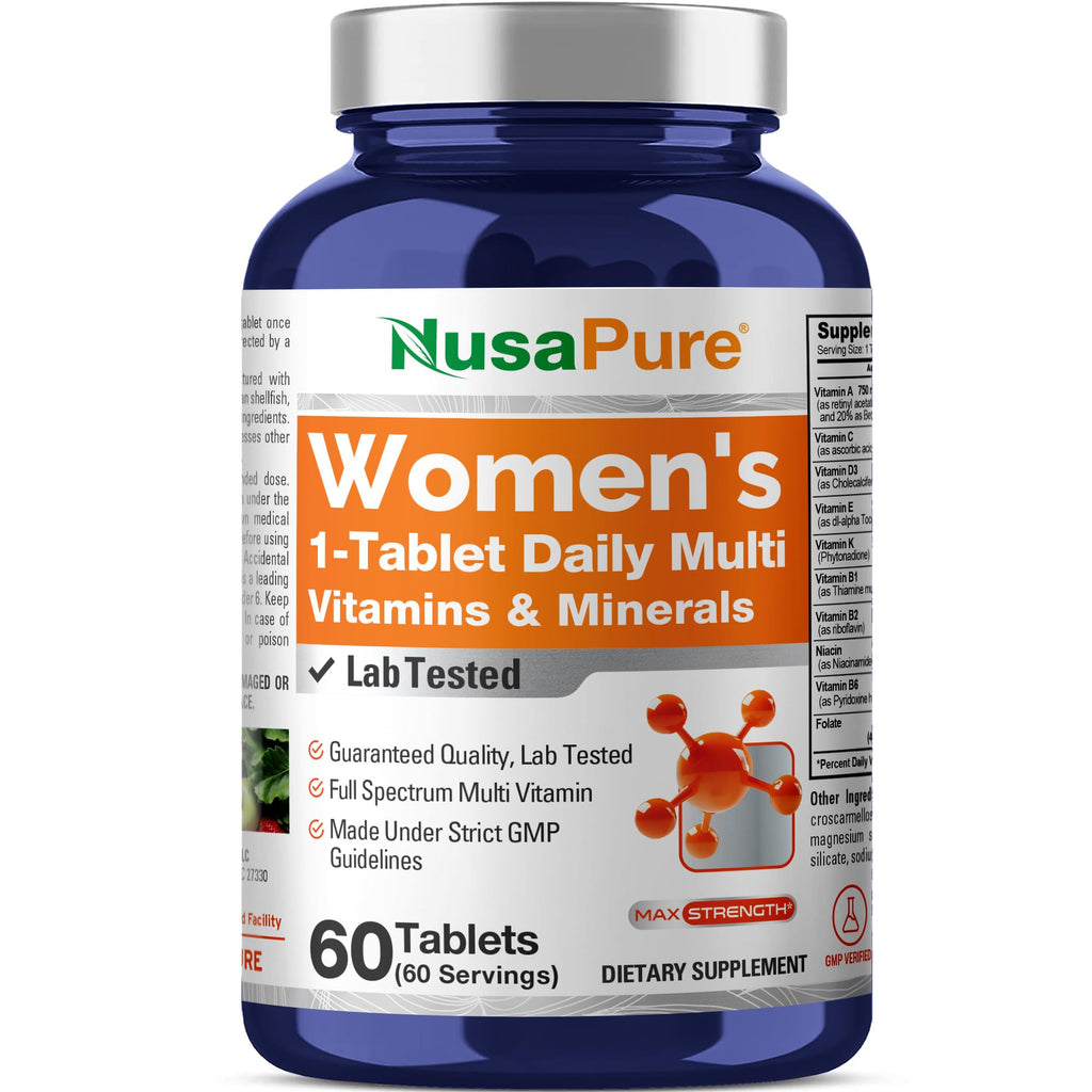 NusaPure Women's Multi Vitamins & Minerals, Lab Tested 60 Tablets Non-GMO Dietary Supplement