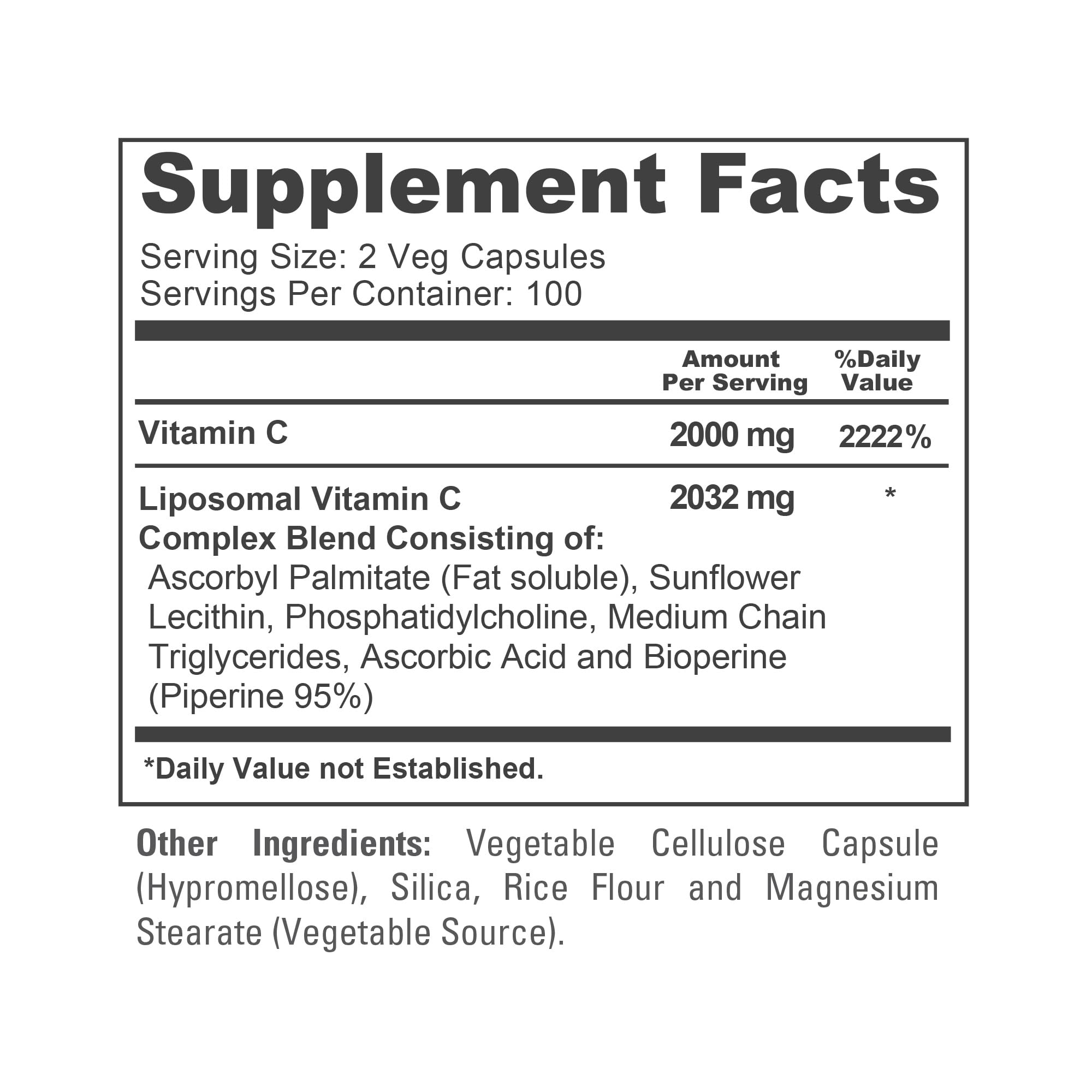 NusaPure Liposomal Vitamin C 2032mg - 200 Veggie Vegan Capsules, BioPerine - High Absorption Ascorbic Acid