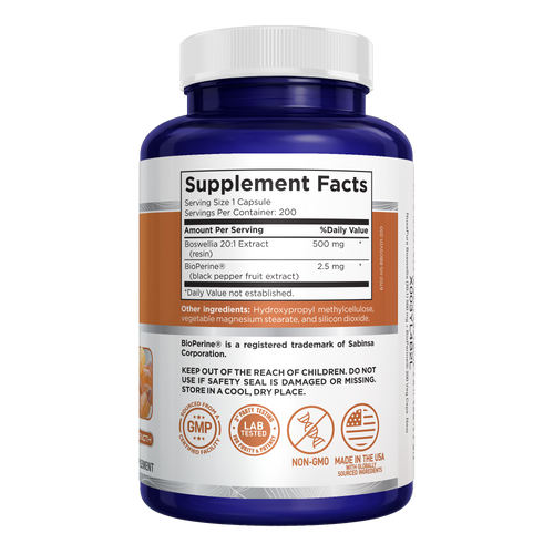 NusaPure Boswellia Serrata 500 mg Per Veggie Caps 200 Count (Ext. 20:1, Non-GMO, Vegan, Bioperine) Ayurvedic Herb: Indian Olibanum, Frankincense