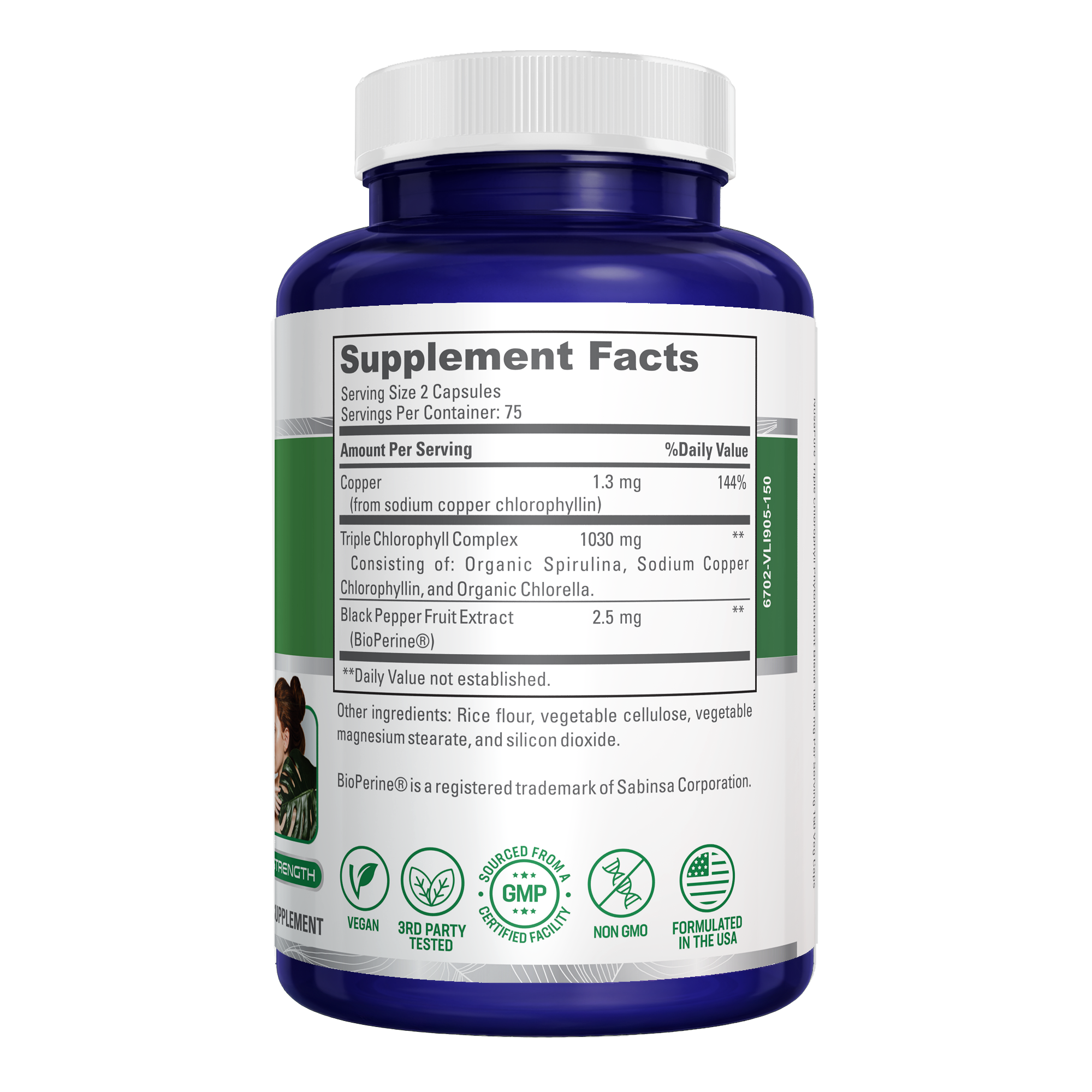 NusaPure High Absorption Triple Chlorophyll 1000 mg 150 Veg Caps Suitable for Vegetarians and Vegans, Non-GMO