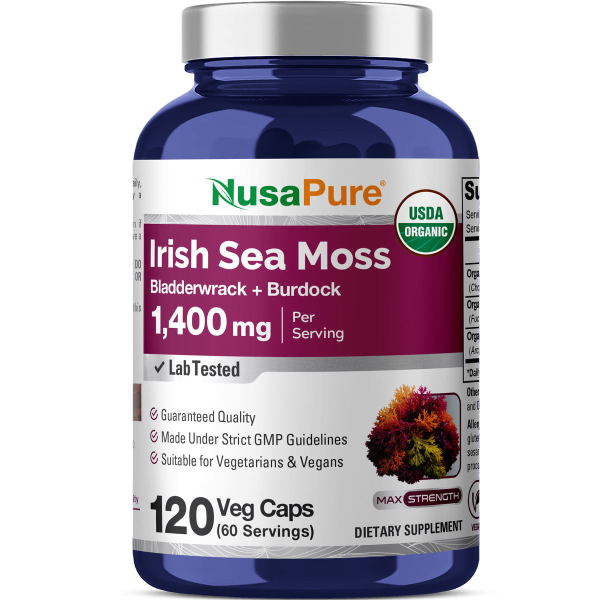 NusaPure Irish Sea Moss Ultimate Complex 1400mg 120 Vegetarian Caps (Vegan, Non-GMO)