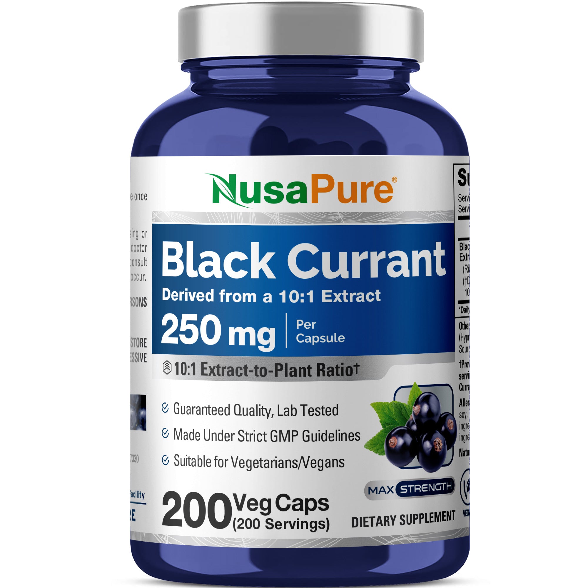 NusaPure Black Currant 10:1 Extract, 250 mg, per Veg Caps 200 Vegan, Non-GMO