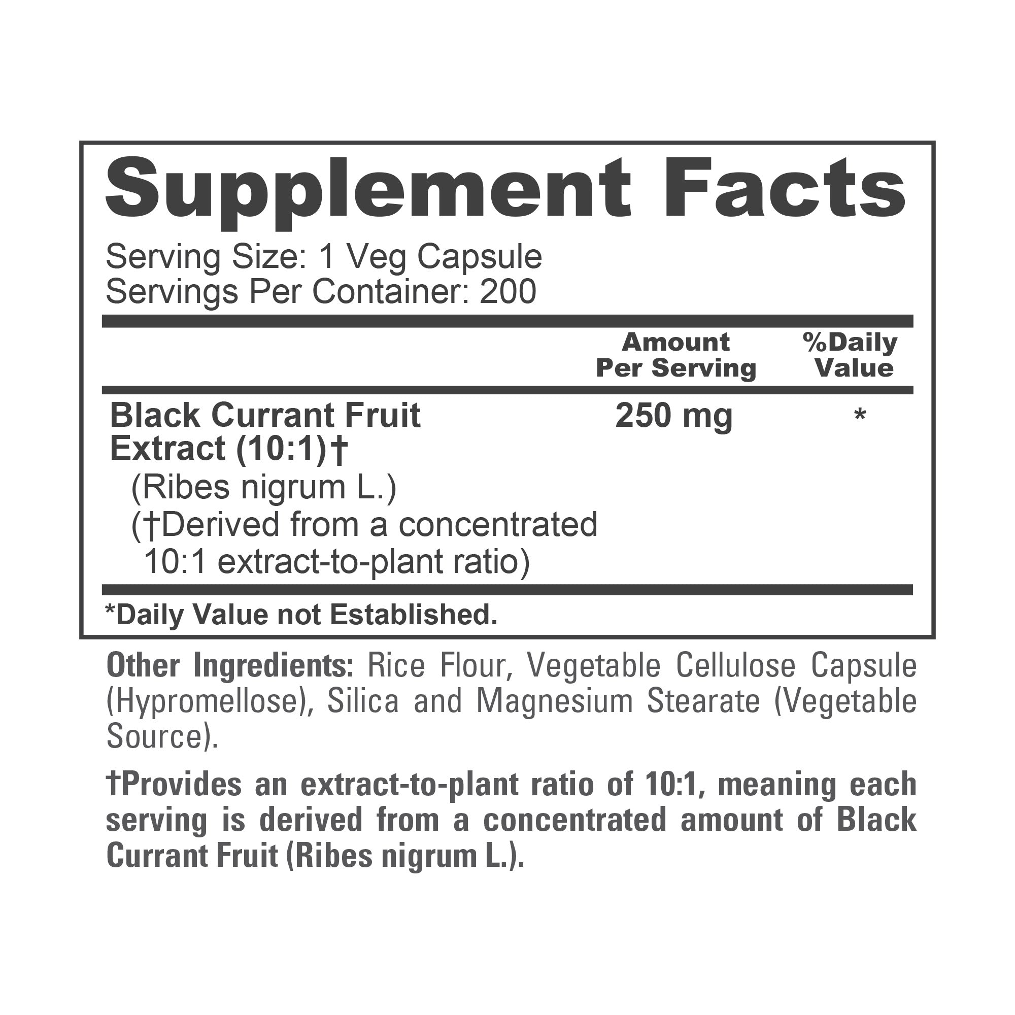 NusaPure Black Currant 10:1 Extract, 250 mg, per Veg Caps 200 Vegan, Non-GMO