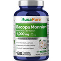 NusaPure Bacopa Leaf Monnieri Extract 1,000 mg 180 Tablets (Extract 20:1, Non-GMO, Gluten Free & Vegan)