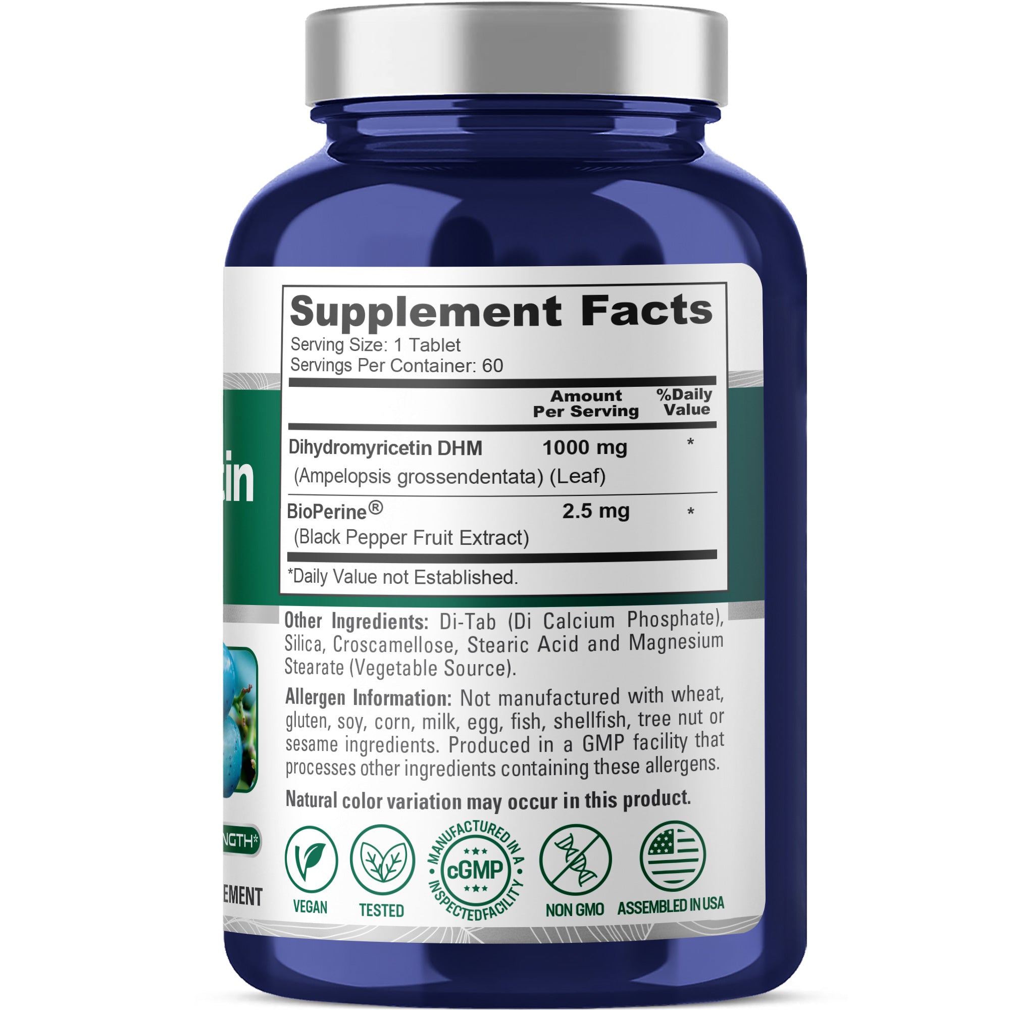 NusaPure Dihydromyricetin (DHM) 1,000mg 60 Veggie Tablets (No GMO & 100% Vegetarian)