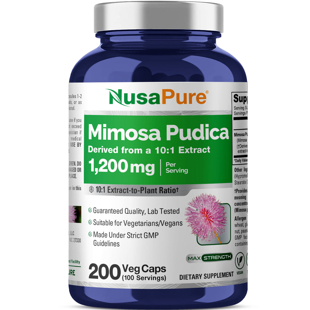 NusaPure Mimosa Pudica Seed 1,200 mg 200 Vegan Capsules (10:1 Extract, Non-GMO, Gluten Free)