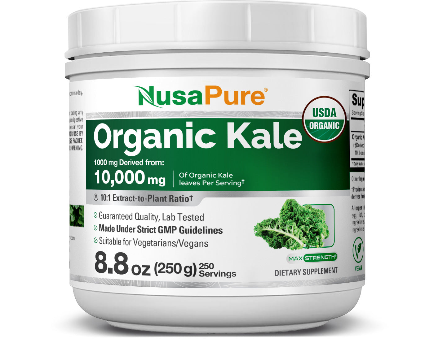 NusaPure Organic Kale Powder Extract 10:1 - Suitable for Vegetarian/Ve