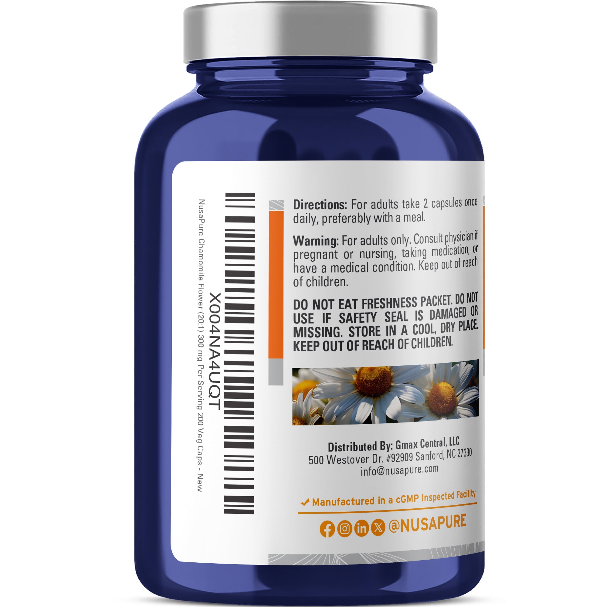NusaPure Chamomile Flower 20:1 Extract, 300 mg Per Veggie Caps 200 Cou