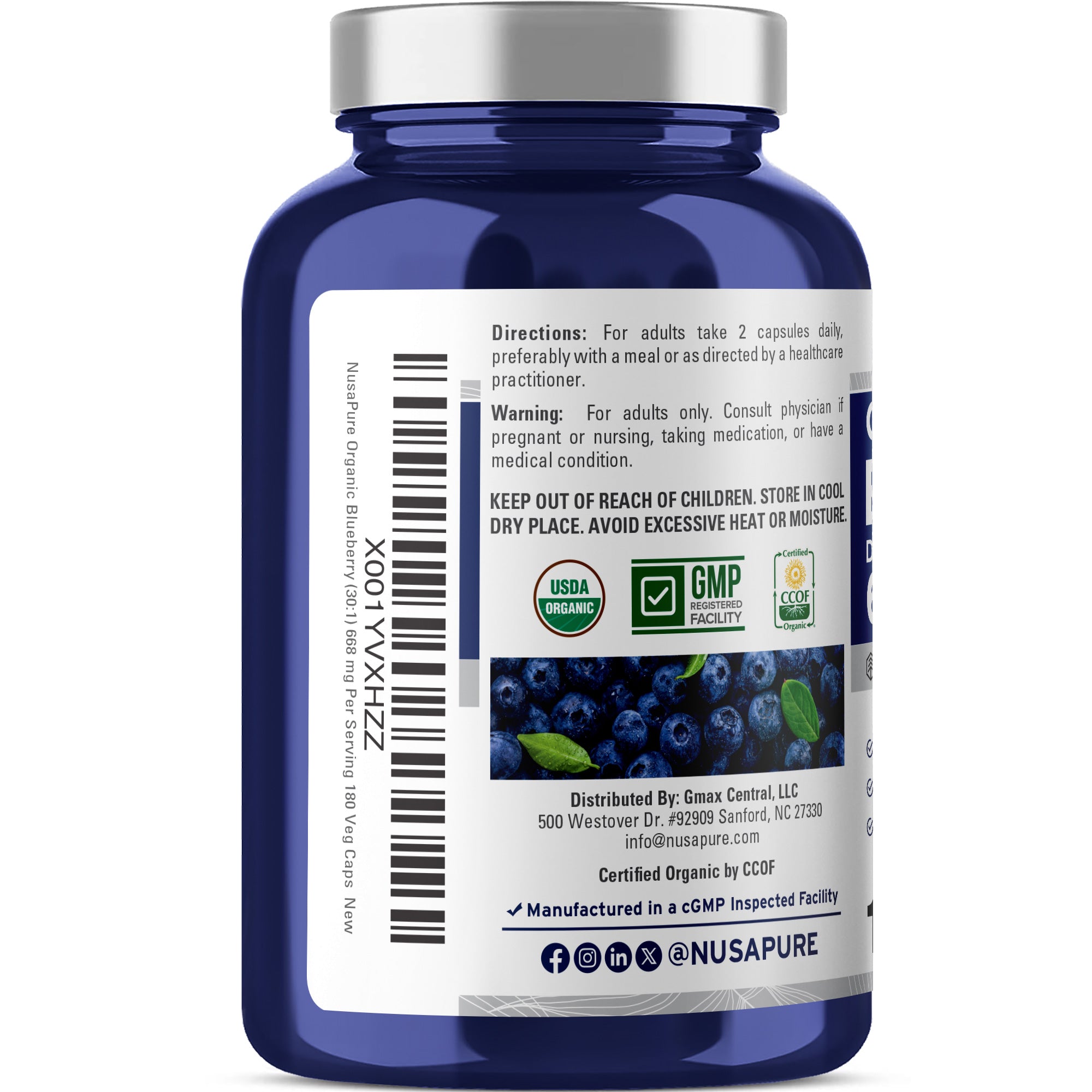 NusaPure Blueberry Concentrate 30:1 Extract, 667 mg 180 Veg Caps Suitable for Vegetarian, Vegan, Non-GMO