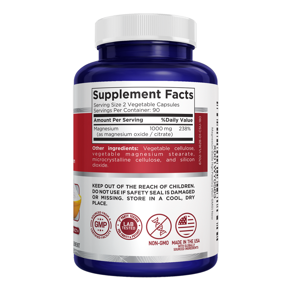 NusaPure Magnesium Oxide 1,000mg per Serving 180 Veggie Caps (Non-GMO, Vegan)
