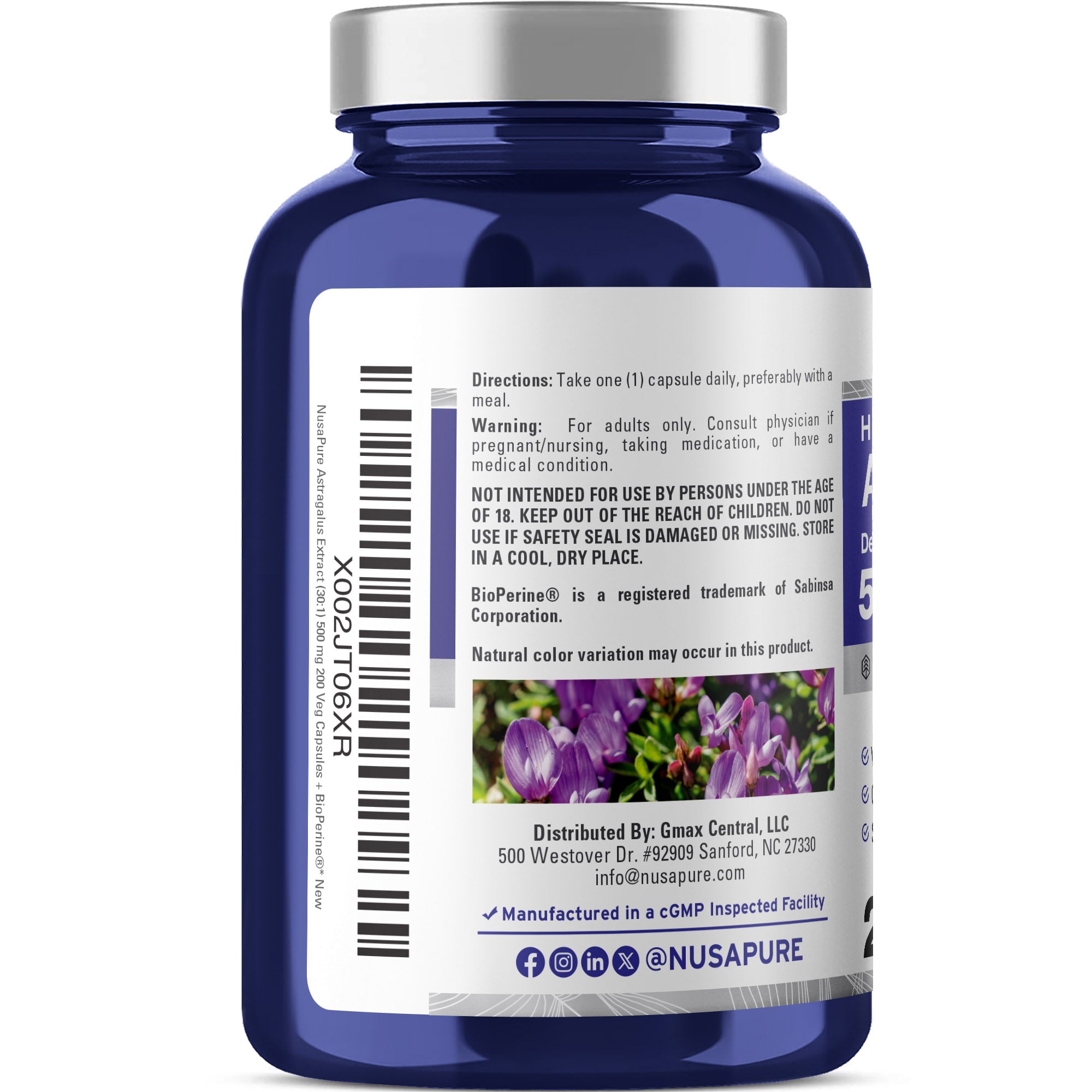 NusaPure Astragalus Root 30:1 Extract, 500 mg 200 Veg Caps Suitable for Vegetarians and Vegans, Non-GMO