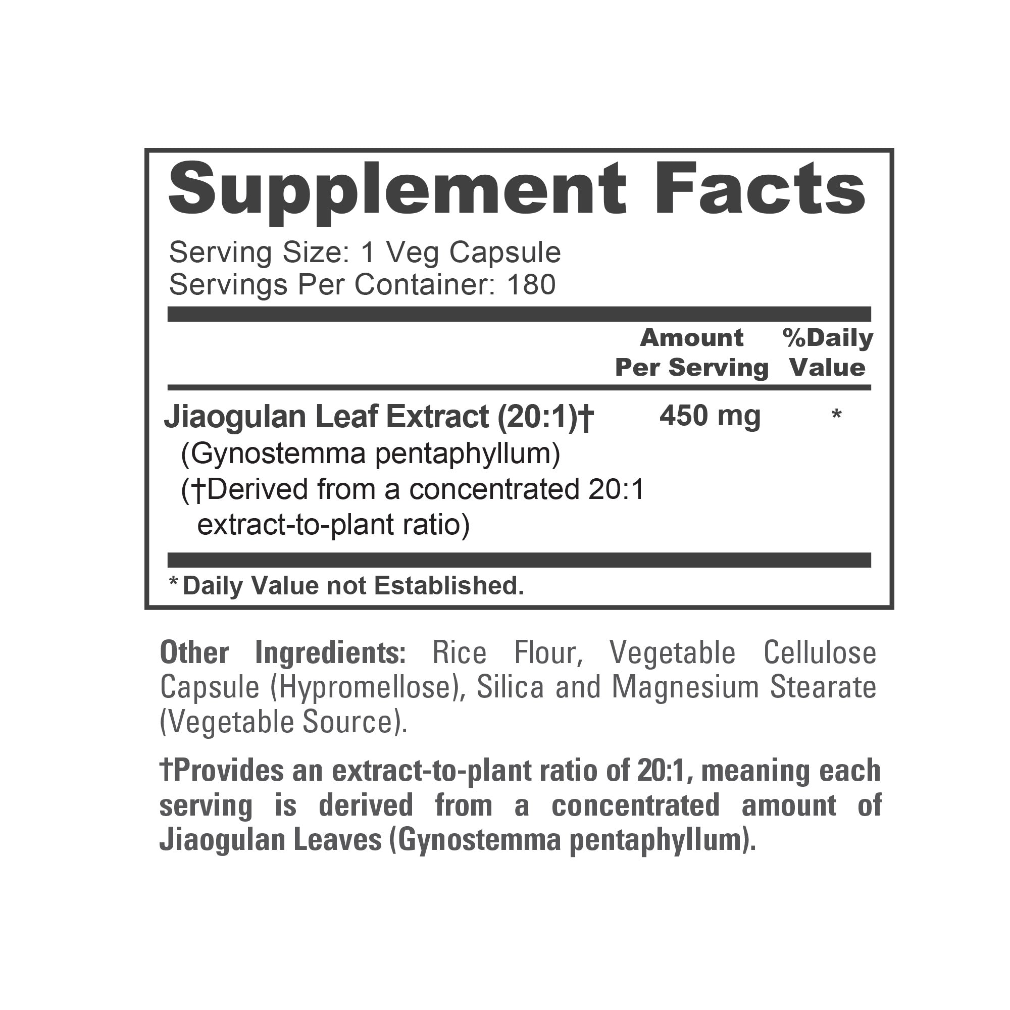 NusaPure Jiaogulan 20:1 Extract, 450 mg 180 Veggie Capsules (Vegetarian, Non-GMO, Vegan) Gynostemma Pentaphyllum