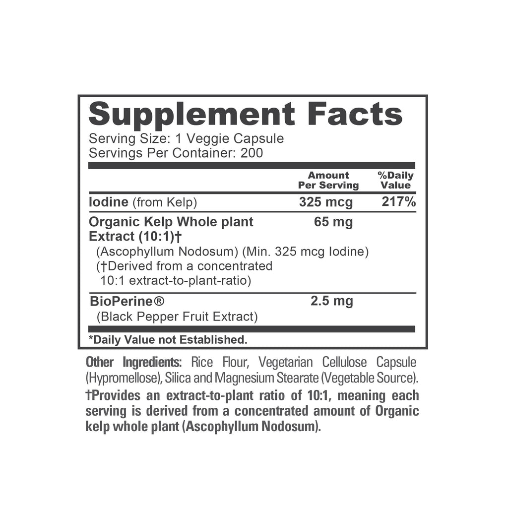 NusaPure Sea Kelp Natural Iodine 325mcg 10:1 Extract, 65 mg Capsule 200 Count (Non-GMO, Vegan)