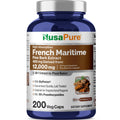 NusaPure French Maritime Pine Bark 30:1 Extract, 400 mg Equivalent to 12,000 mg Per Veggie Caps 200-Day Supply, Bioperine (Non-GMO & Vegan)