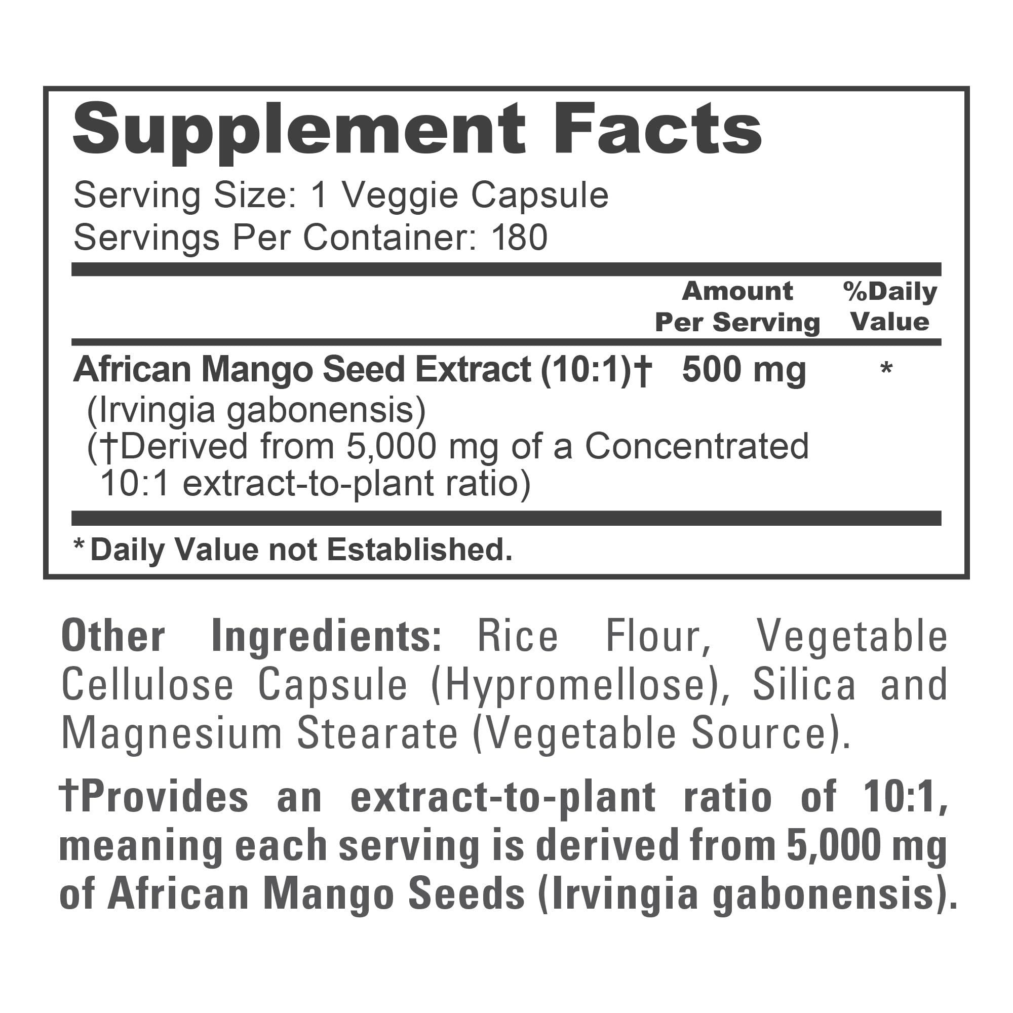 NusaPure African Mango 10:1 Extract, 500 mg Equivalent to 5,000 mg per Veggie Caps 180 Capsules (Non-GMO, Vegan)