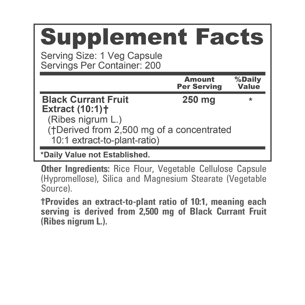 NusaPure Black Currant 10:1 Extract, 250 mg Equivalent to 2,500mg, per Veg Caps 200 Vegan, Non-GMO