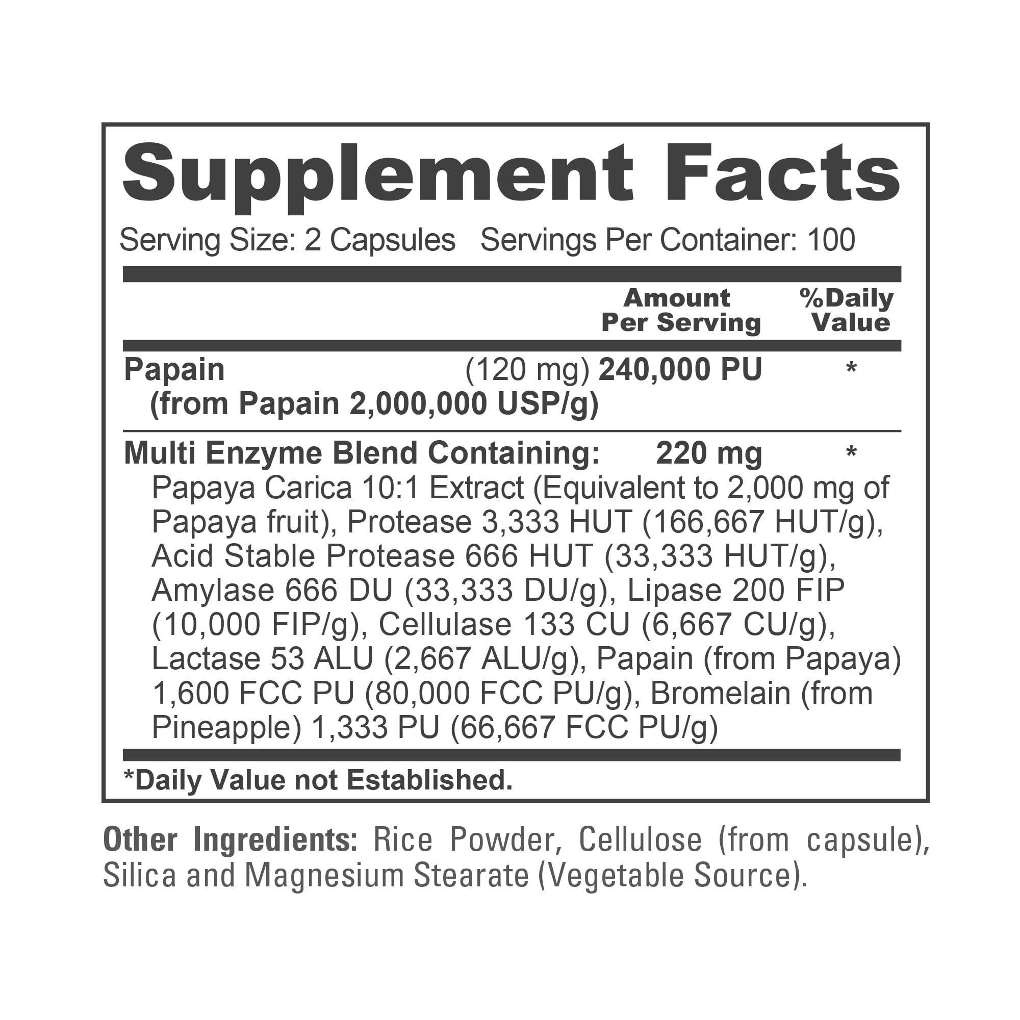 NusaPure Papaya Papain Enzyme Complex 240,000 PU - 200 Veggie Caps - Suitable for Vegetarian, Vegan Non-GMO