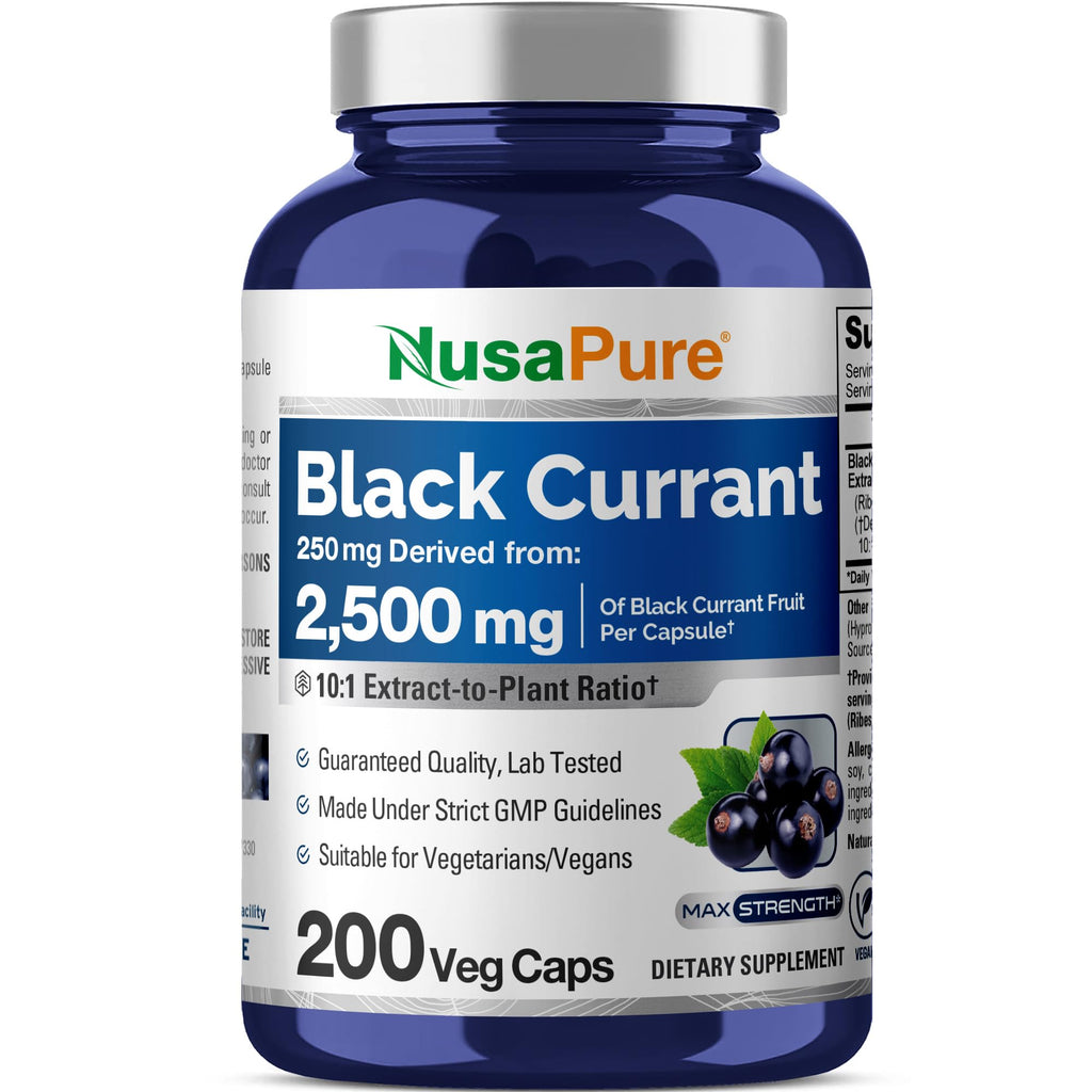 NusaPure Black Currant 10:1 Extract, 250 mg Equivalent to 2,500mg, per Veg Caps 200 Vegan, Non-GMO