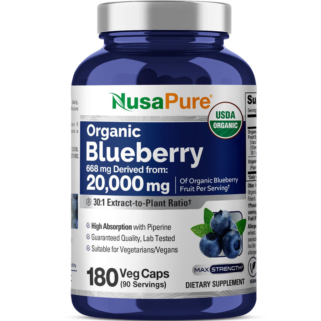 NusaPure Blueberry Concentrate 30:1 Extract, 667 mg Equivalent to 20,000 mg 180 Veg Caps Suitable for Vegetarian, Vegan, Non-GMO