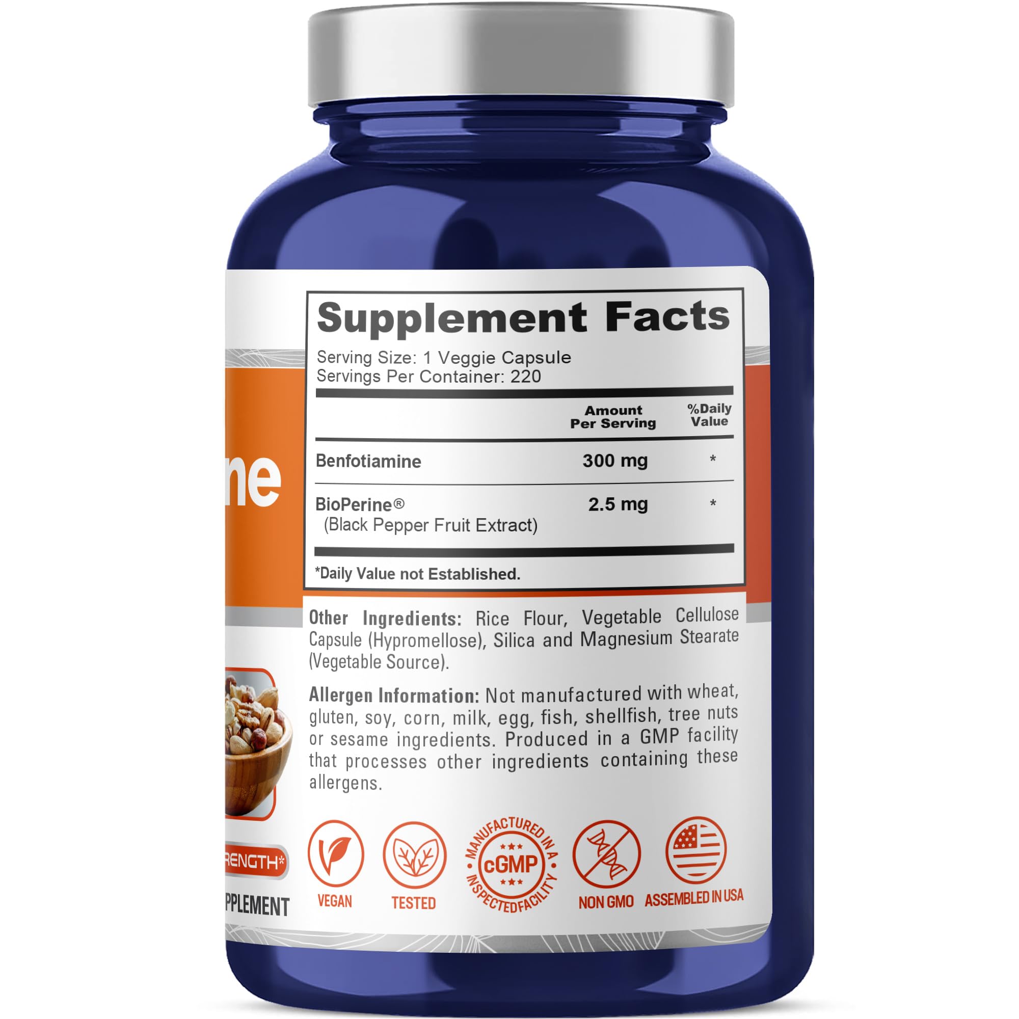NusaPure Benfotiamine 300mg Per Veggie Caps 220 Count (Non-GMO, Vegan) Bioperine