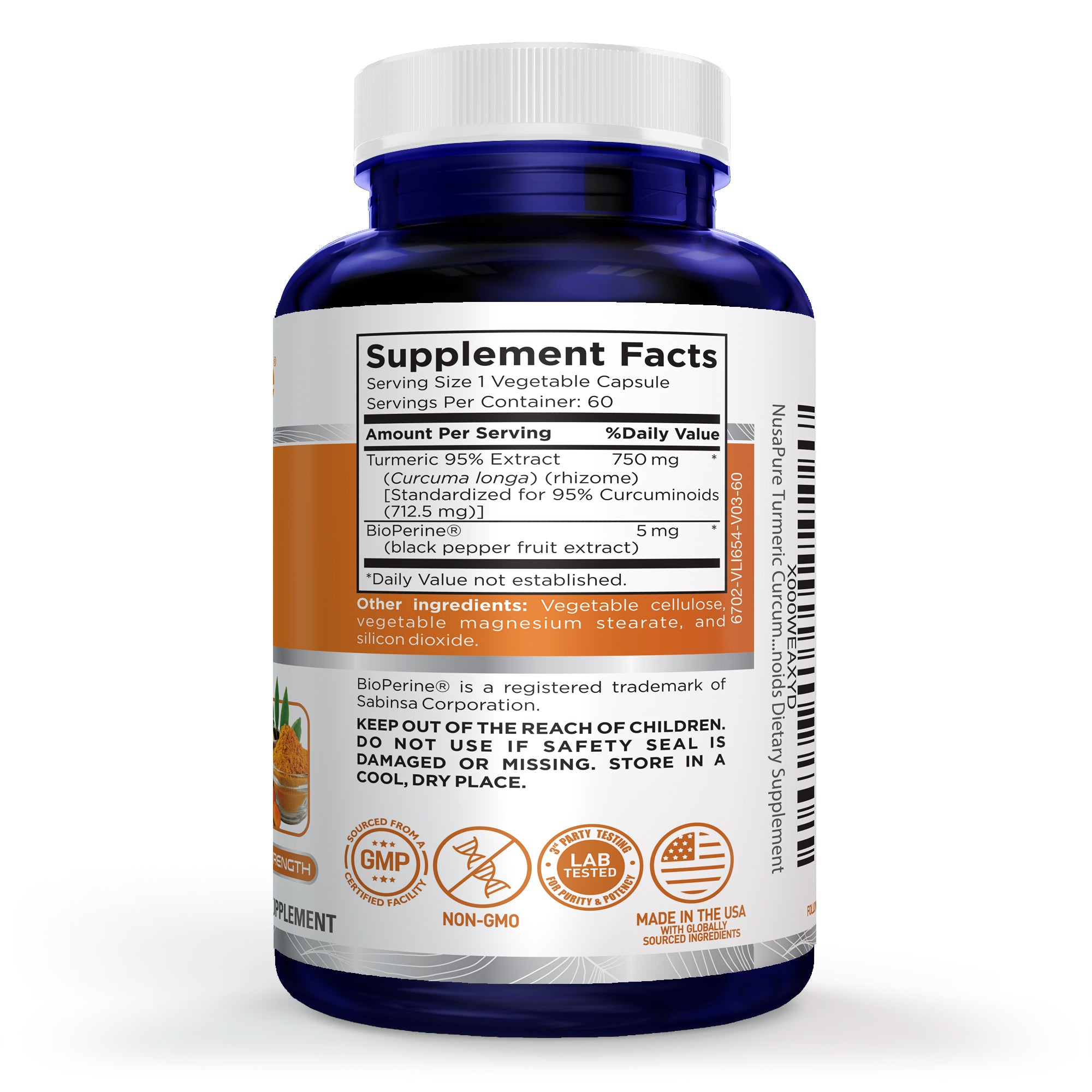 NusaPure Turmeric, Non-GMO, 750mg, 60 Capsules - 60 Servings