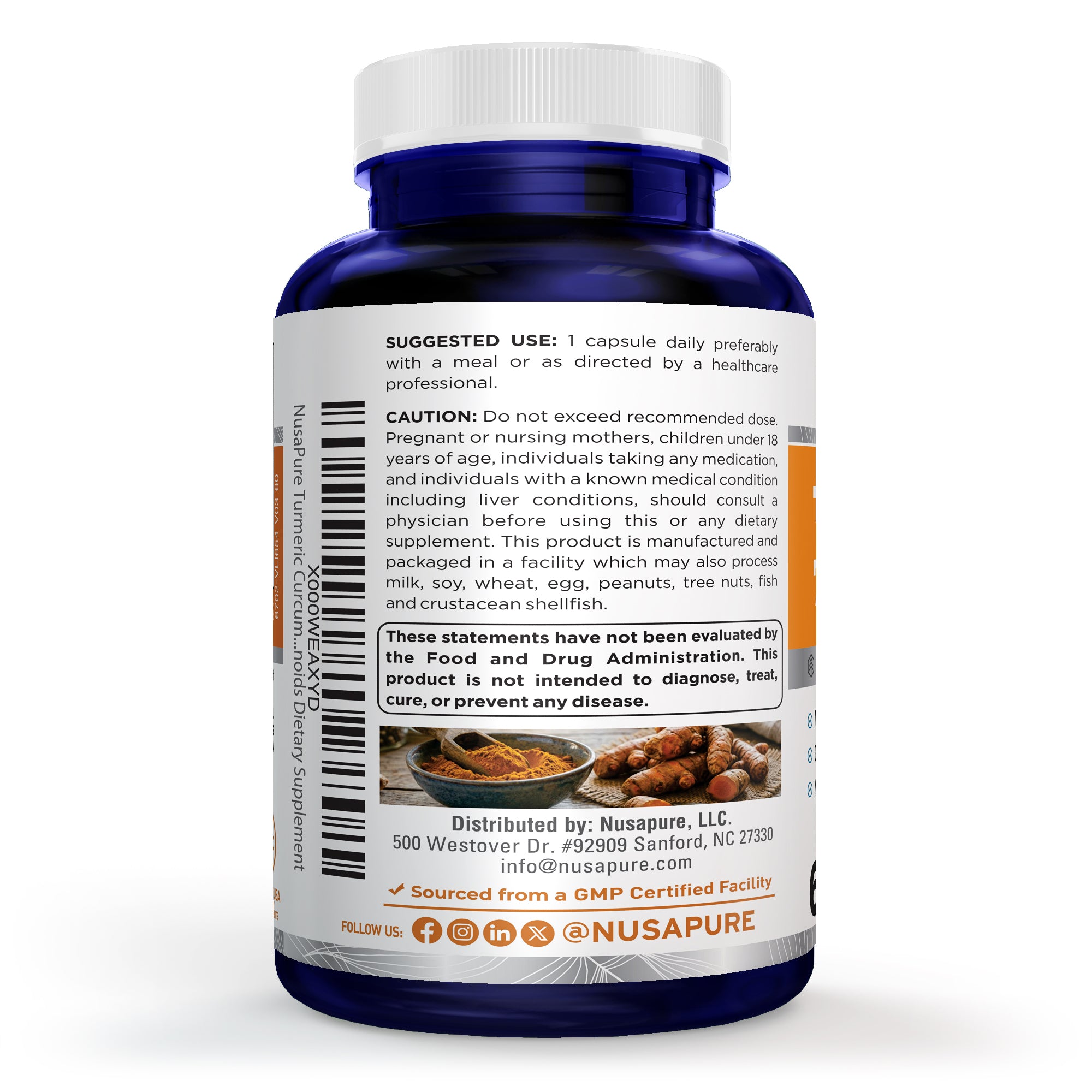 NusaPure Turmeric, Non-GMO, 750mg, 60 Capsules - 60 Servings